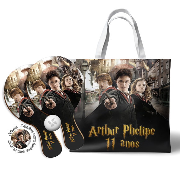 Kit Sacola Oxford e Raquete Ping Pong - Harry Potter