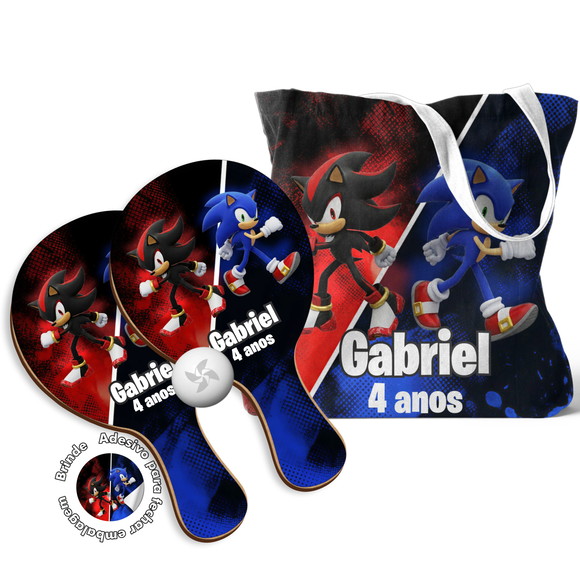 Kit Sacola Oxford e Raquete Ping Pong - Sonic e Shadow