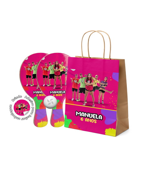 Kit Sacola de Papel e Raquete Ping Pong - dos Rosa Emilly
