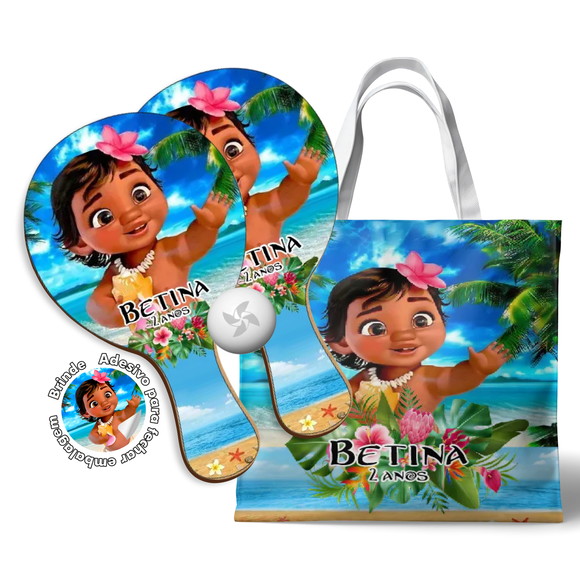 Kit Sacola Tecido e Raquete Ping Pong - Moana Baby