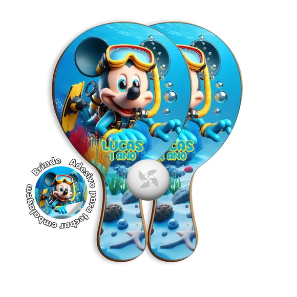 Kit Raquetes Ping Pong - Mickey Mergulhador