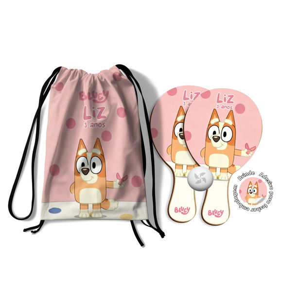 Kit Mochilinha e Raquetes Ping Pong - Bluey e Bingo