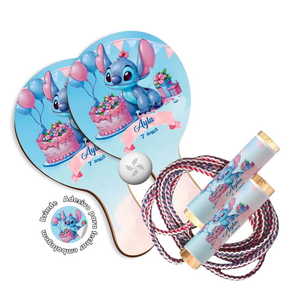 Kit Raquetes Ping Pong e Pula Corda - Stitch