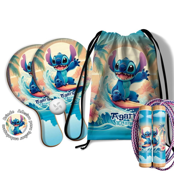 Kit Mochilinha Raquetes e Pula Corda - Lilo Stitch Surf