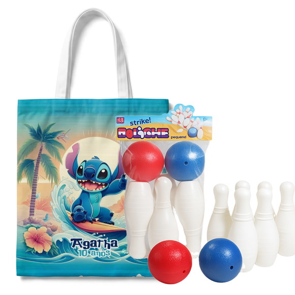 Mini Boliche Infantil com Sacola Alça - Lilo Stitch Surf