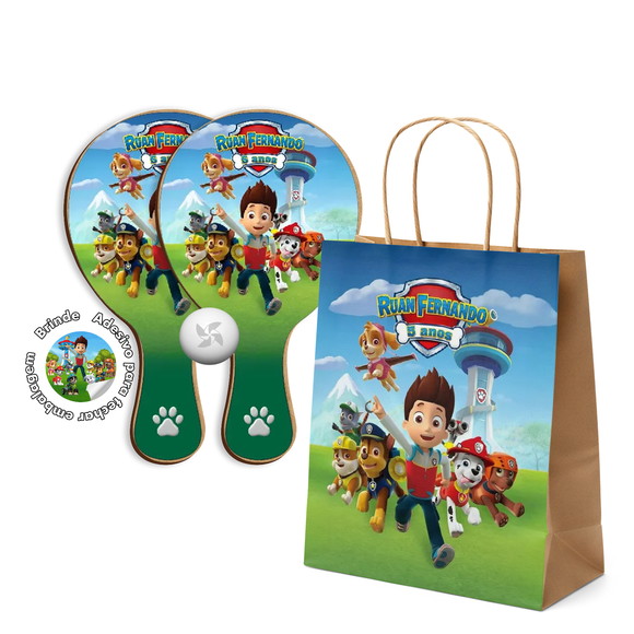 Kit Sacola de Papel e Raquete Ping Pong - Patrulha Canina
