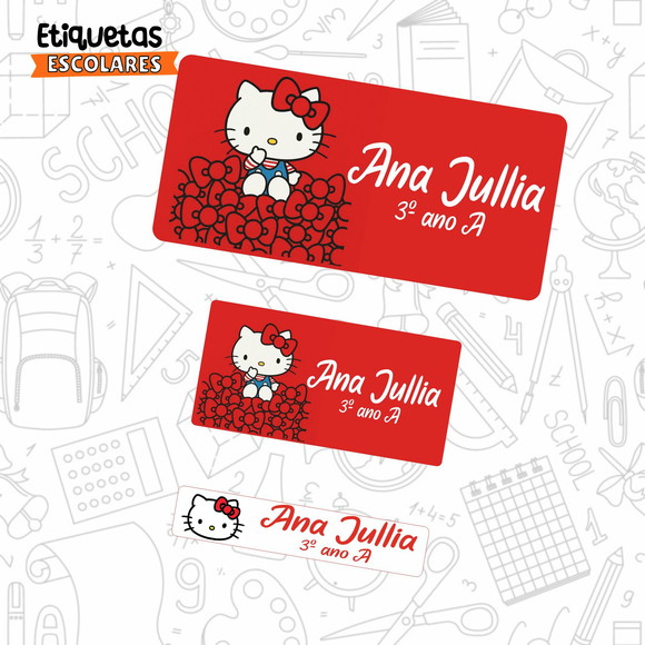 Etiqueta Escolar Hello Kitty Vermelha