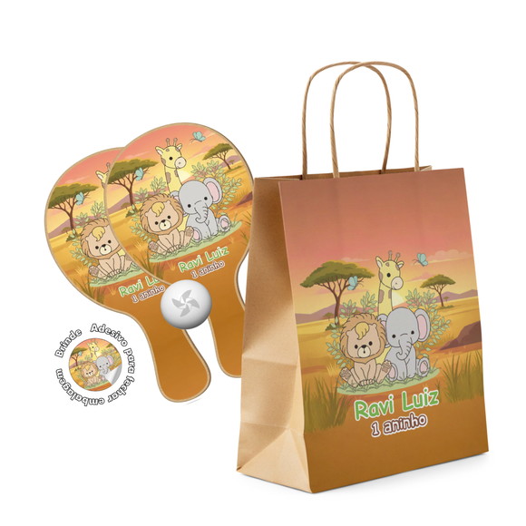 Kit Sacola de Papel e Raquete Ping Pong Safari