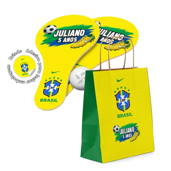 Kit Sacola de Papel e Raquete Seleção Brasileira Copa 2026