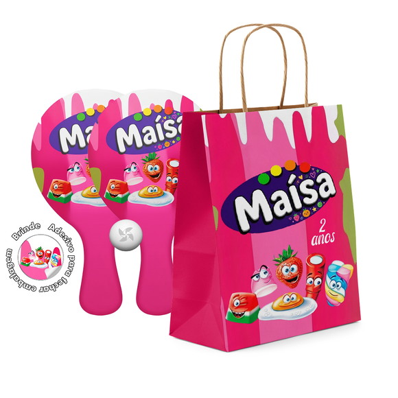 Kit Sacola de Papel e Raquete Ping Pong Tema Fini