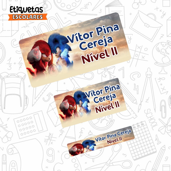 Etiqueta Escolar Sonic e Knucles