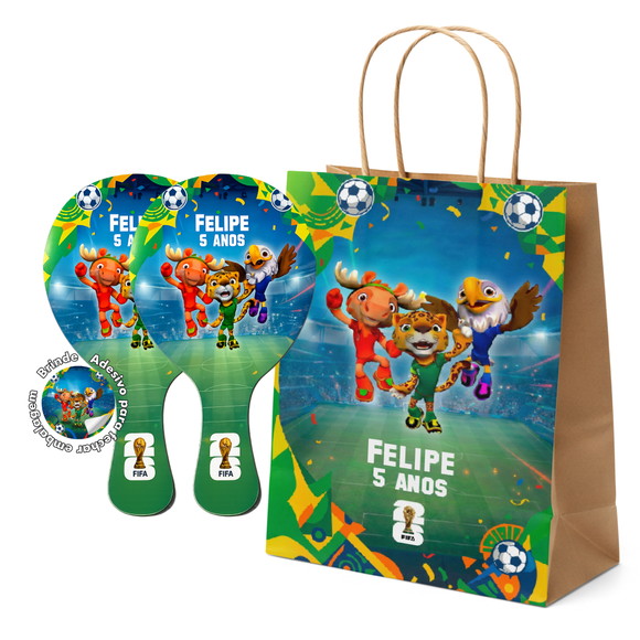 Kit Sacola de Papel e Raquete Ping Pong - Copa do Mundo 2026