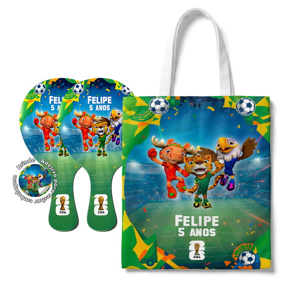 Kit Sacola Tecido e Raquete Ping Pong - Copa do Mundo 2026