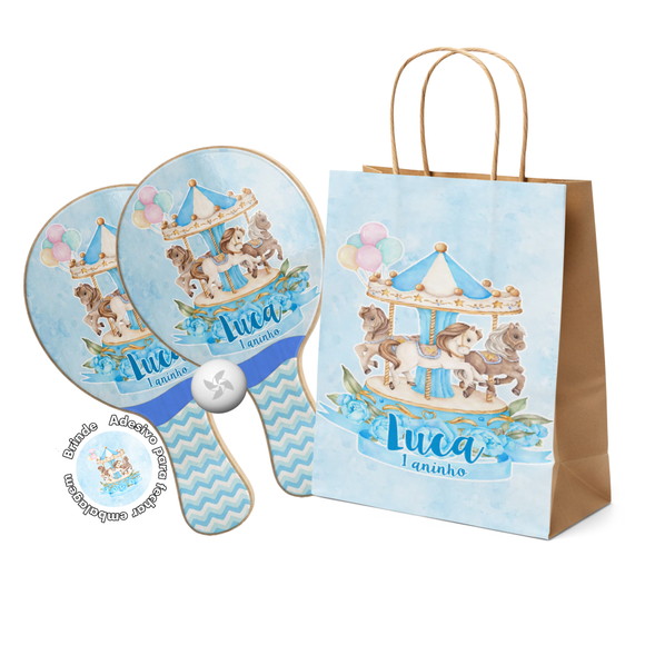 Kit Sacola de Papel e Raquete Ping Pong - Carrossel