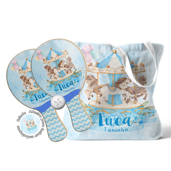 Kit Sacola Tecido e Raquete Ping Pong - Carrossel