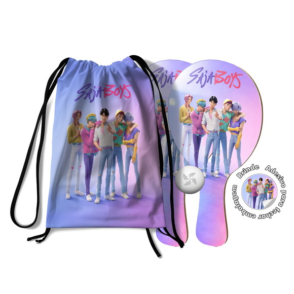 Kit Mochilinha e Raquetes Saja Boys Guerreiras do K-pop