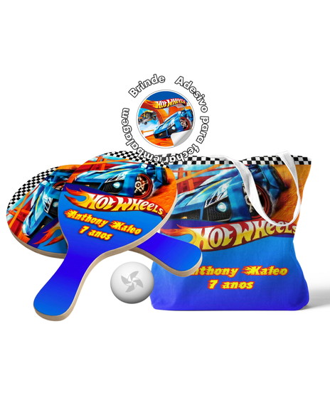 Kit Sacola Tecido e Raquete Ping Pong - Hotwheels