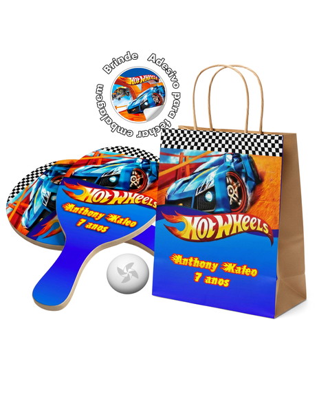 Kit Sacola de Papel e Raquete Ping Pong - Hotwheels