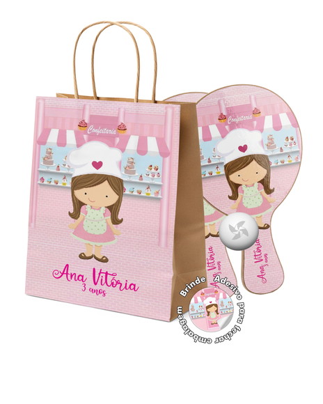 Kit Sacola de Papel e Raquete Ping Pong - Confeitaria