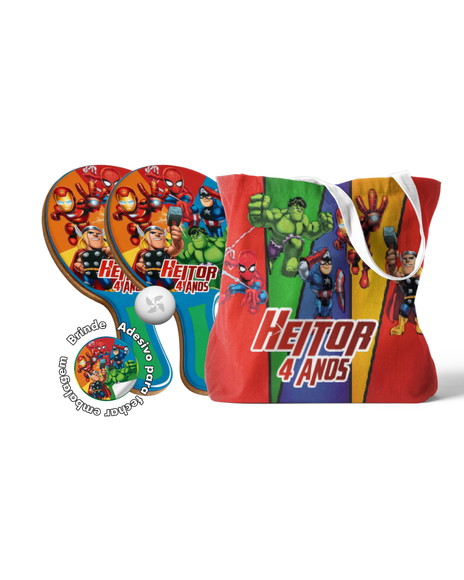 Kit Sacola Tecido e Raquete Ping Pong - Herois Avengers