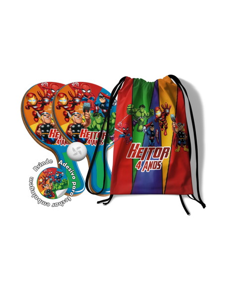 Kit Mochilinha e Raquetes Ping Pong - Herois Avengers