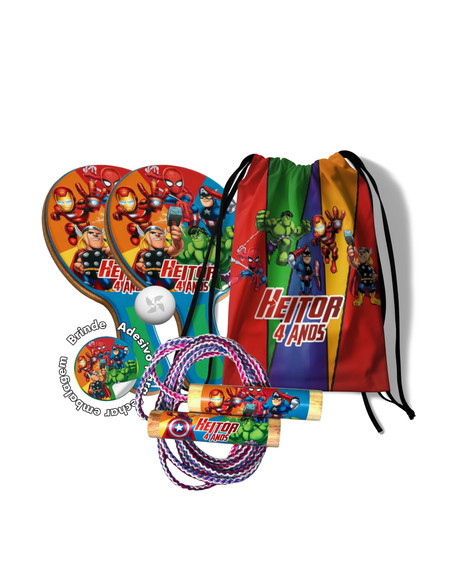 Kit Mochilinha Raquetes e Pula Corda - Herois Avengers