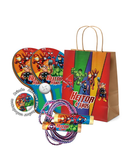 Sacola Kraft Raquetes Ping Pong e Pula Corda Herois Avengers