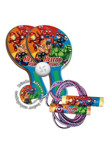 Kit Raquetes Ping Pong e Pula Corda - Herois Avengers