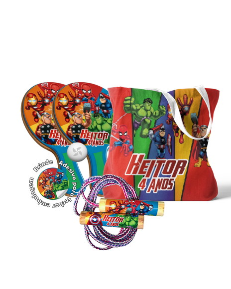 Sacola com Raquetes e Pula Corda - Herois Avengers