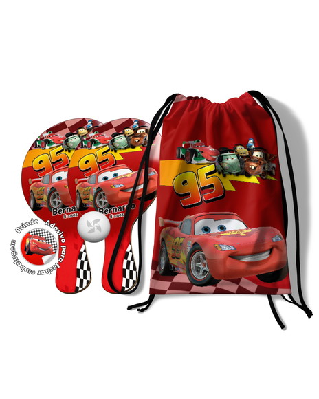Mochilinha e Raquetes Ping Pong - Relâmpago Mcqueen Carros