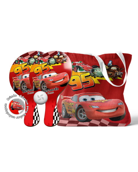 Kit Sacola Tecido e Raquete Ping Pong - Relâmpago Mcqueen