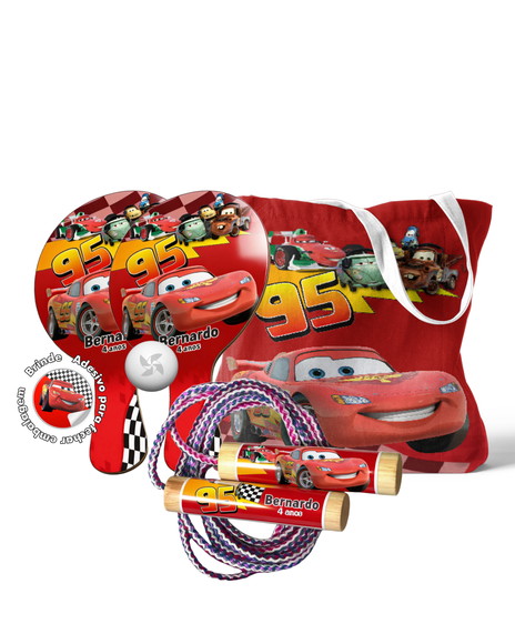 Sacola com Raquetes e Pula Corda - Relâmpago Mcqueen