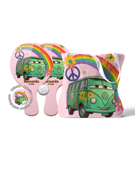 Kit Sacola Tecido e Raquete Ping Pong - Kombi Filmore Carros