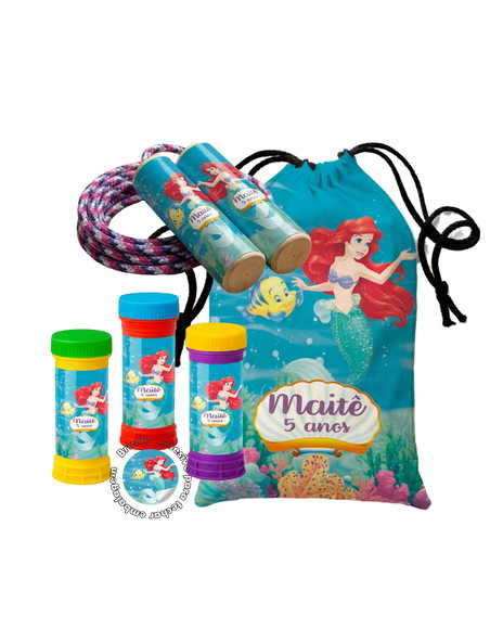 Kit Saquinho Pula-corda e Bolha de Sabão - Pequena Sereia
