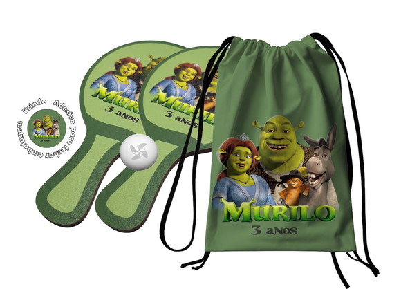 Kit Mochilinha e Raquetes Ping Pong - Shrek