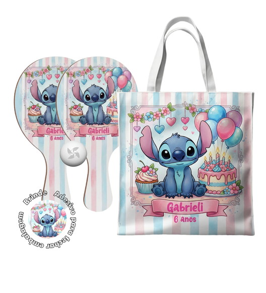 Kit Sacola Tecido e Raquete Ping Pong - Lilo Stitch