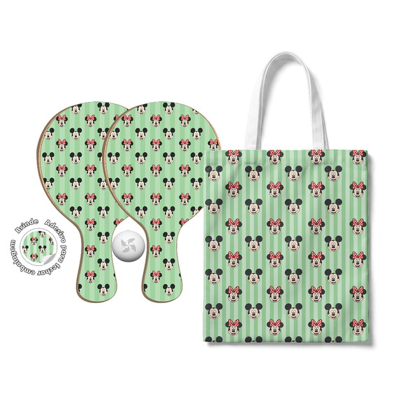 Kit Sacola Tecido e Raquete Ping Pong - Minnie e Mickey