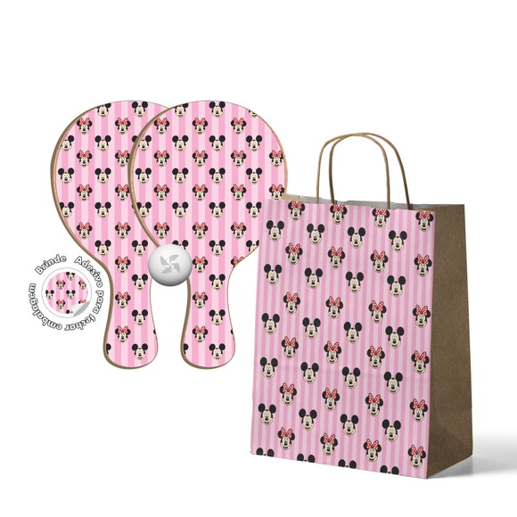 Kit Sacola de Papel e Raquete Ping Pong - Minnie e Mickey