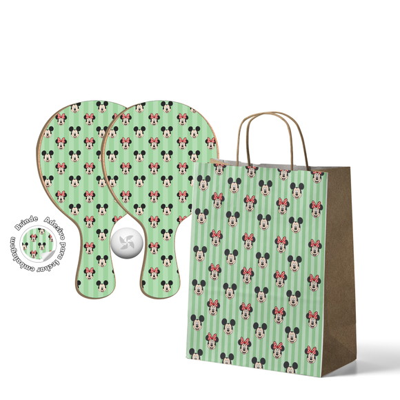 Kit Sacola de Papel e Raquete Ping Pong - Mickey e Minnie