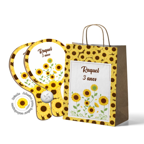 Kit Sacola de Papel e Raquete Ping Pong - Girassol