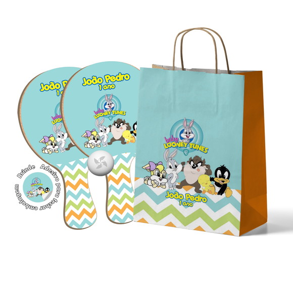 Kit Sacola de Papel e Raquete Ping Pong - Looney Tunes Baby