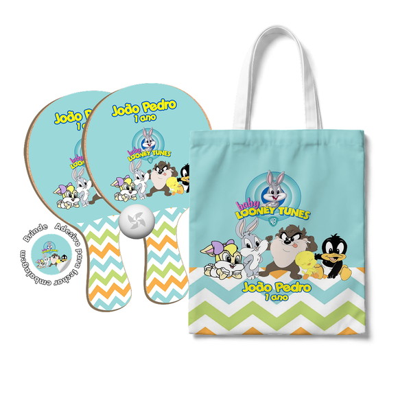 Kit Sacola Tecido e Raquete Ping Pong - Looney Tunes Baby