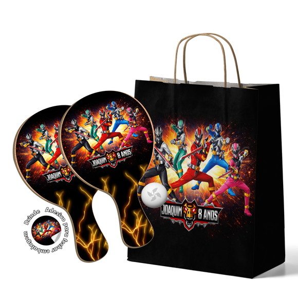 Kit Sacola de Papel e Raquete Ping Pong - Power Rangers Dino