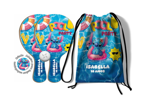 Kit Mochilinha e Raquetes Ping Pong - Stitch Pool Party