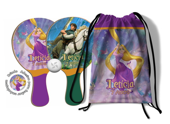 Kit Mochilinha e Raquetes Ping Pong - Rapunzel Enrolados