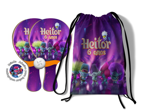 Kit Mochilinha e Raquetes Ping Pong - Trolls