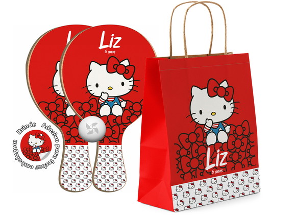 Kit Sacola de Papel e Raquete Ping Pong - Hello Kitty