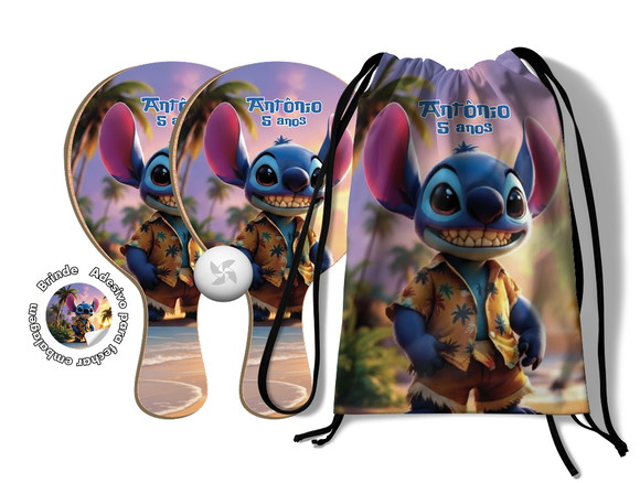 Kit Mochilinha e Raquetes Ping Pong - Stitch Hawaii