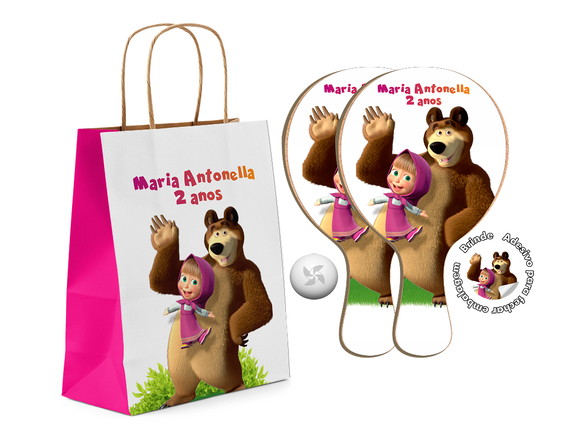 Kit Sacola de Papel e Raquete Ping Pong - Urso