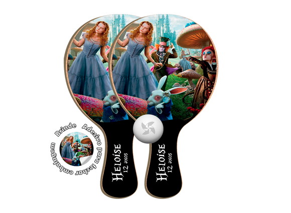 Kit Raquetes Ping Pong - Alice no País das Maravilhas